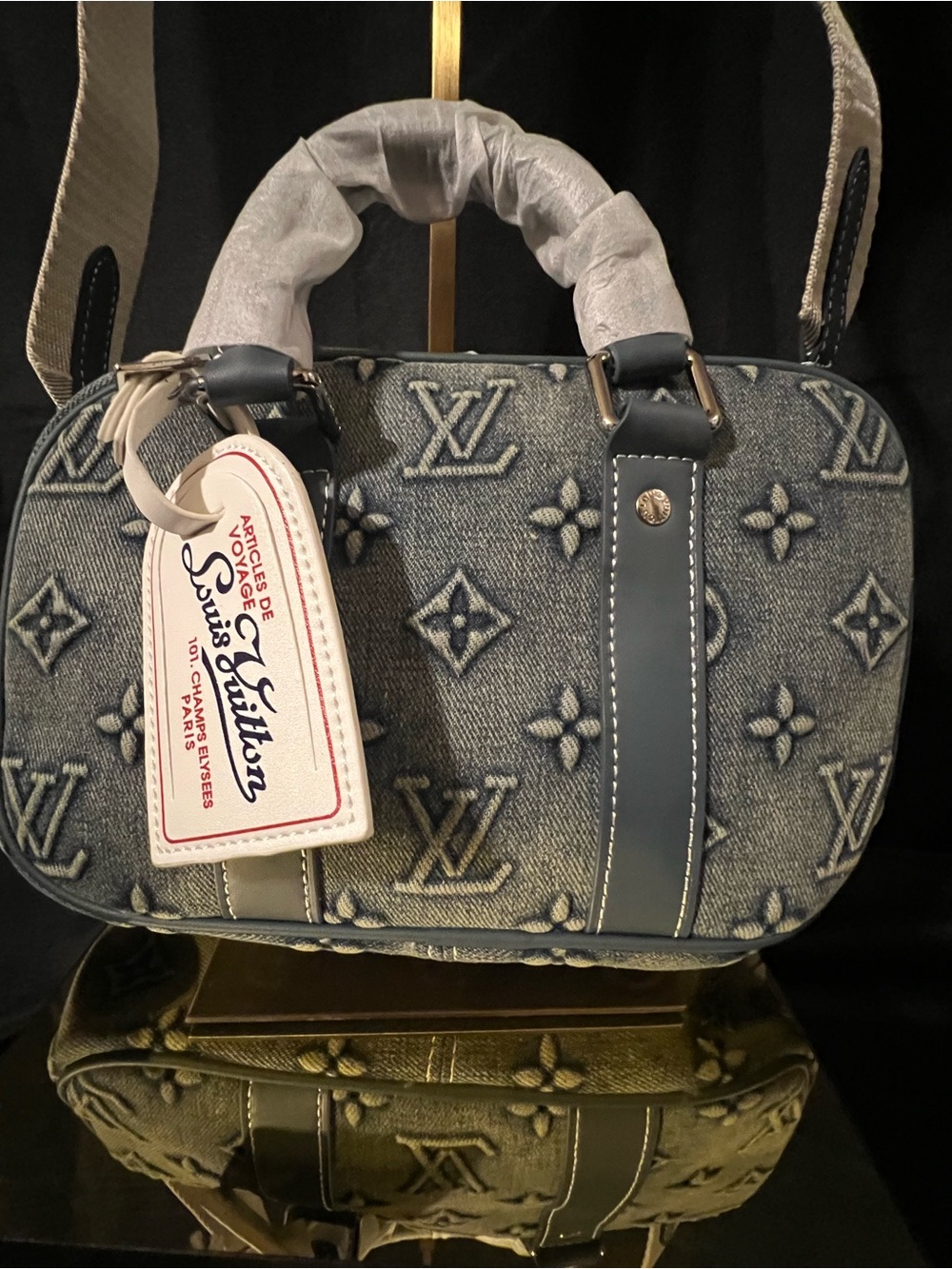 Louis Vuitton Washed Blue Denim Camera Bag with Leather Trim